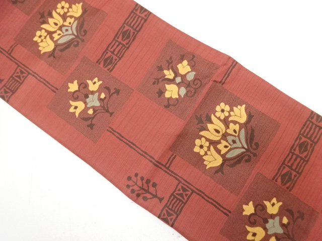 JAPANESE KIMONO / ANTIQUE FUKURO OBI / SILK / WOVEN FLOWER & SHIKISHI PATTERN